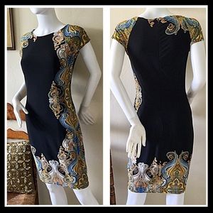 Cache Black Jersey Dress With Paisley Accents Med